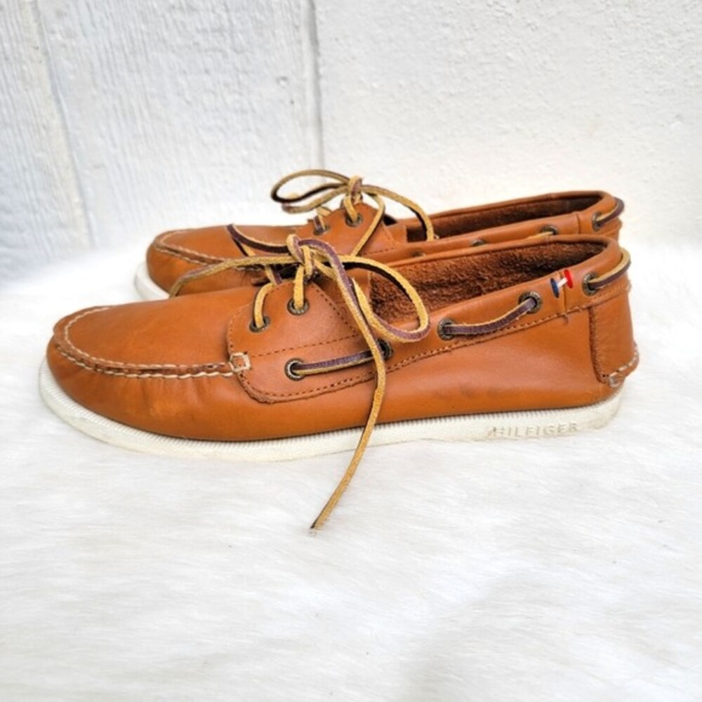 mens tommy Hilfiger leather lace up boat shoes sz 8.5
